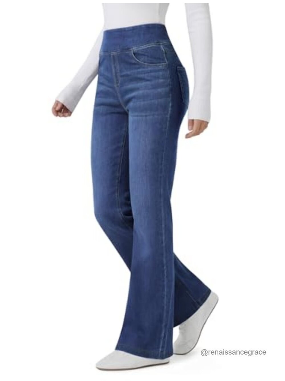 Women's High Waisted Stretchy Flare Jeans Pull On Bootcut Denim